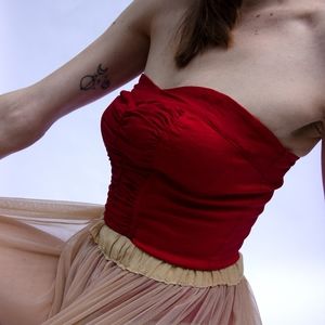 red ruched bustier corset top